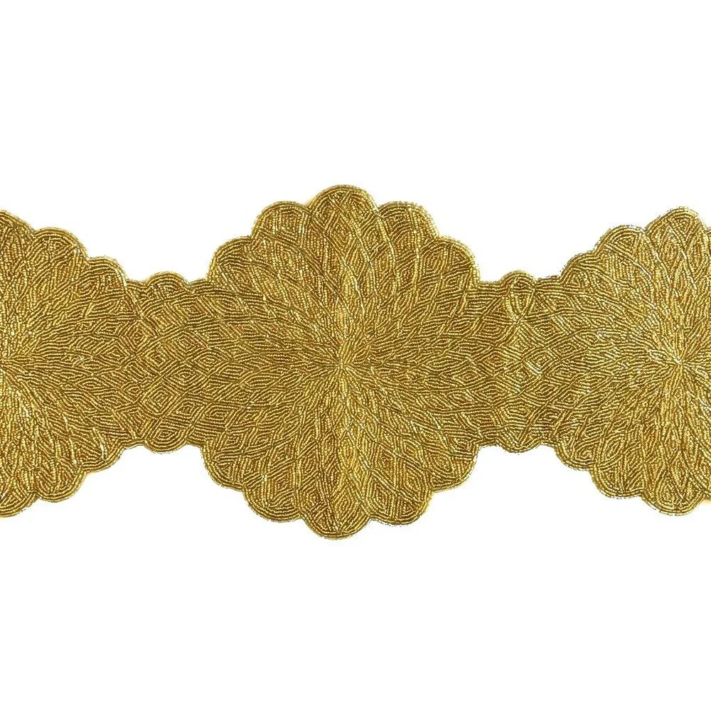 Nantucket Christmas Beaded Table Runner 36x13 Centerpiece Gold Beads Holiday